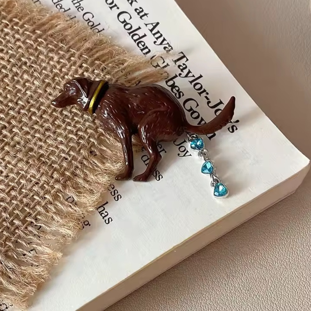 Pooping Dog Brooch with Blue Accents - Picture 3 of 7
